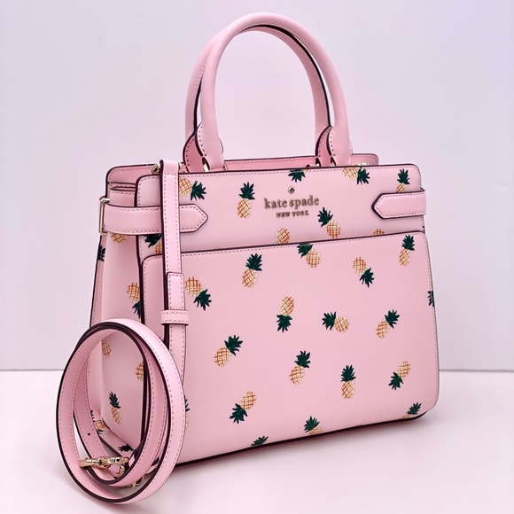 kate spade Handbags - Kate Spade Staci Pineapple Printed Medium Satchel Crossbody Bag Pink